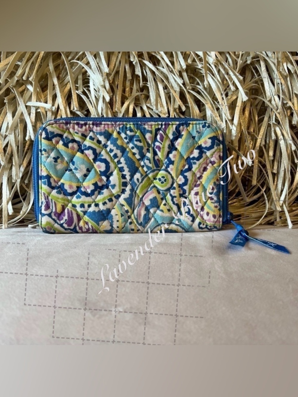 VERA BRADLEY Capri Blue Zip Around Wallet Long Purple White Paisley Travel